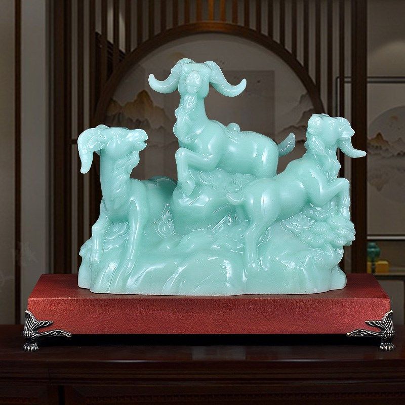 三羊开泰摆件生肖羊玉石三阳开泰招财家居客厅玄关酒柜装饰工艺品