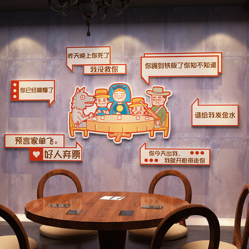 网红剧本杀店装饰品狼人杀桌游背景墙面贴纸环境挂画打卡场景布置