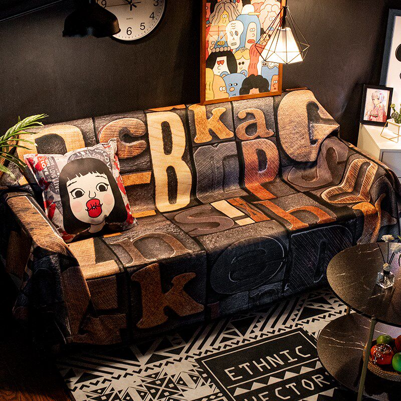 复古工业风沙发巾盖布美式嘻哈全盖巾防尘坐垫单三人组合沙发套罩