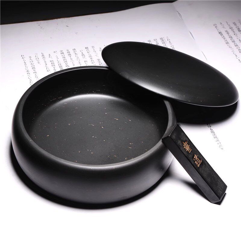 非遗歙砚砚台/素心墨海/天然金星带盖砚台精品原石高档老坑砚端砚