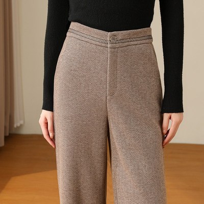 羊毛呢女裤直筒毛呢裤加厚冬新款小个子高腰棉羊毛加长窄版阔腿裤