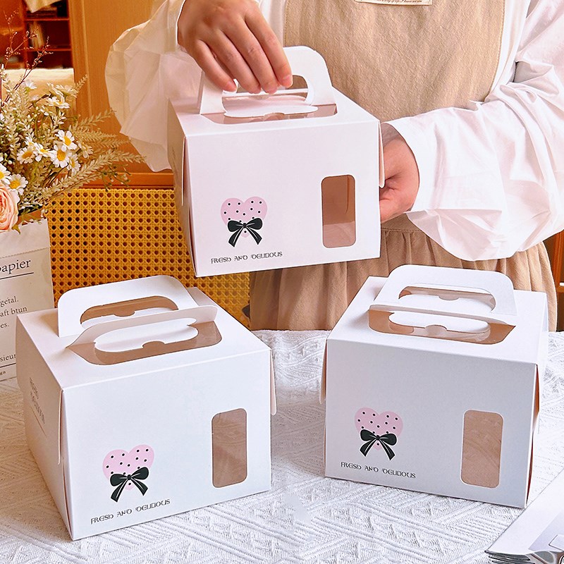 网红四寸蛋糕包装盒3/4/5/6寸手提加高加厚生日蛋糕慕斯小西点盒