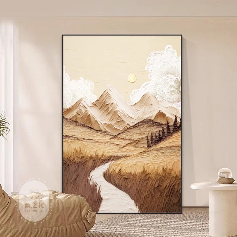绿水青山客厅装饰画山水肌理大幅落地画日照金山大气入户玄关挂画