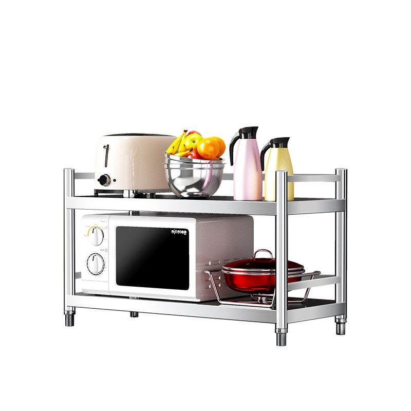 304不锈钢厨房置物架一层台面带围栏微波炉架子单层灶台支架收纳1