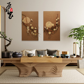 创意覆古壁饰背景墙装 饰植物花卉挂画新中式 简约客厅沙发背景墙