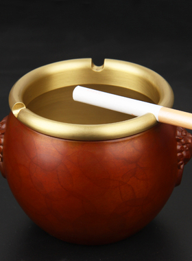 朴器 铜烟灰缸创意狮首客厅办公室卧室家居铜制烟缸礼品摆件