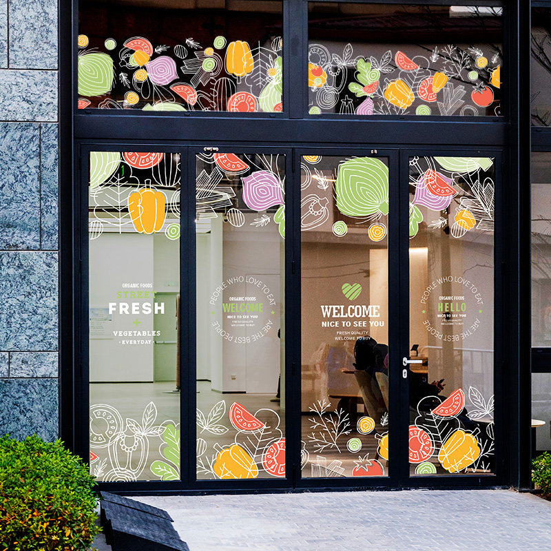果蔬生鲜店玻璃门装饰水果便利店超市橱窗玻璃静电贴膜美化装扮贴,家居饰品,软装墙贴,淘宝优惠券,粉丝福利购,淘宝优惠卷