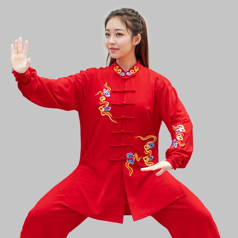 速发太极服款新款红色太极拳练功服比赛表演刺绣八段锦武术服男