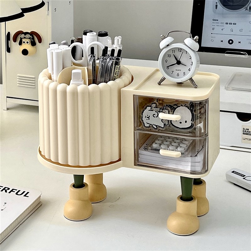 速发用家桌面收纳盒亚克力理爱办公室抽屉式旋转笔筒文具书桌整可