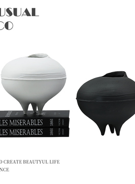 速发新瓶式白色黑色陶瓷三足中饰罐花器花装摆件样板房售楼处软装