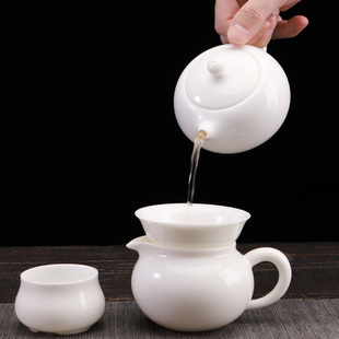 陶明堂羊脂玉白瓷侧把茶壶家用陶瓷盖碗单壶功夫茶具茶杯茶道配件