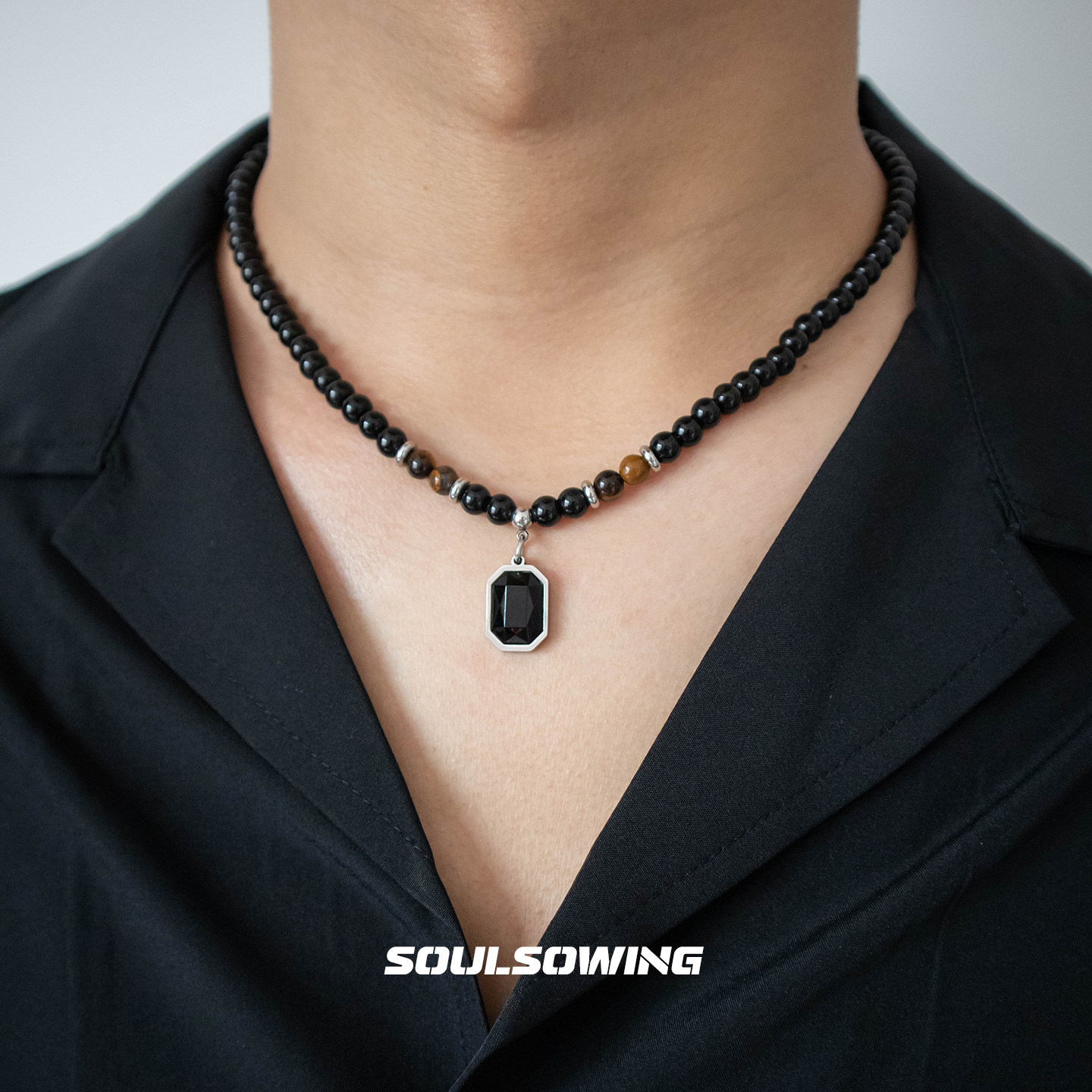 项链男款猫眼石虎眼石项链小众设计高级感潮流痞帅国风简约百搭链