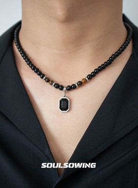 项链男款猫眼石虎眼石项链小众设计高级感潮流痞帅国风简约百搭链