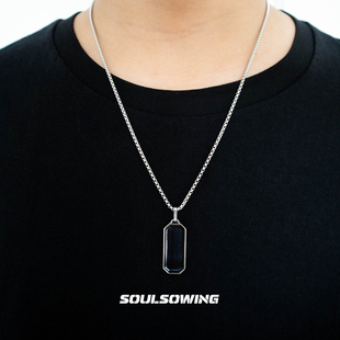 项链男款钛钢黑色长条项链小众设计高级感潮流痞帅毛衣链吊坠简约
