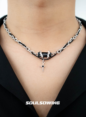 项链男款钛钢星芒古巴链小众设计高级感潮流痞帅嘻哈吊坠个性百搭