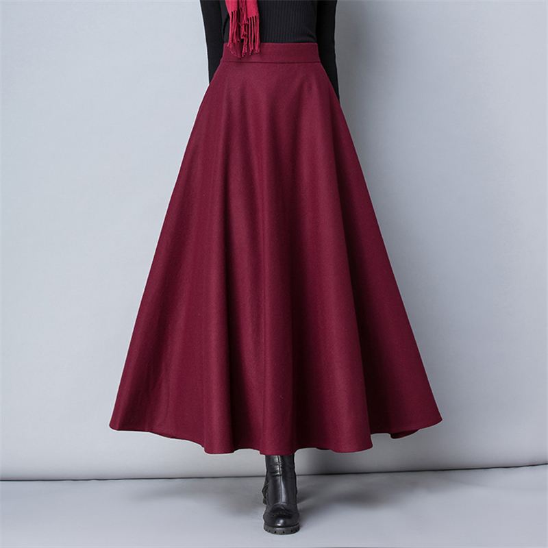 Winter Women Long Woolen Skirt Fashion High Waist Basic Wool