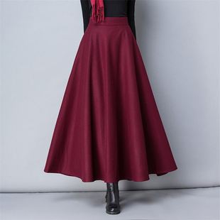 Winter Women Long Woolen Skirt Fashion High Waist Basic Wool