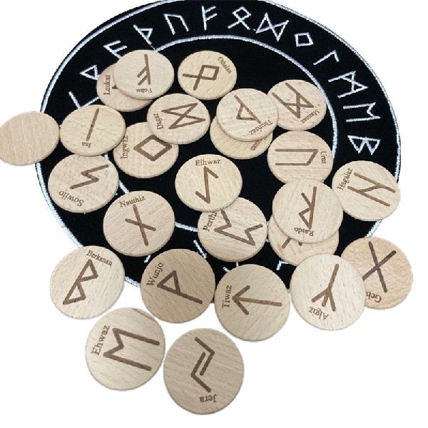 25pcs/set Handmade Wooden Viking Runes Kit Symbols Beads