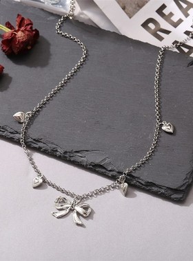 Bow necklace heart letter pendant chain necklace lady项链