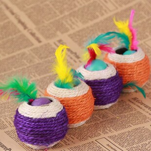New Arrival New Cat Pet Colorful Sisal Rope Chase Feather Ba