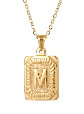 Male K gold square stainless steel letter pendant titanium