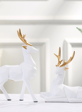北欧风创意客厅装饰品摆件几何麋鹿家居电视柜酒柜装饰办公室摆设