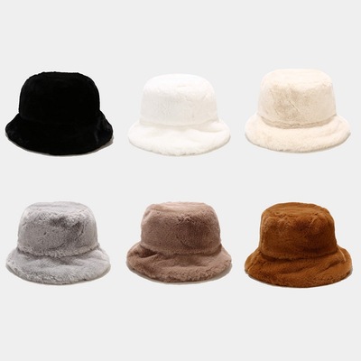 Faux Rabbit Fur Bucket Hat Women Winter Warm Panama Hats Wom