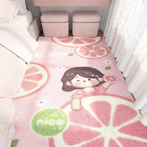 少女儿童房地毯卧室床边毯毛绒加厚粉色女孩防摔垫房间仿羊绒地垫