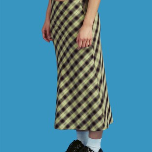 Vintage 90s Plaid High Waist Printing A-Line Long Skirt Y2K