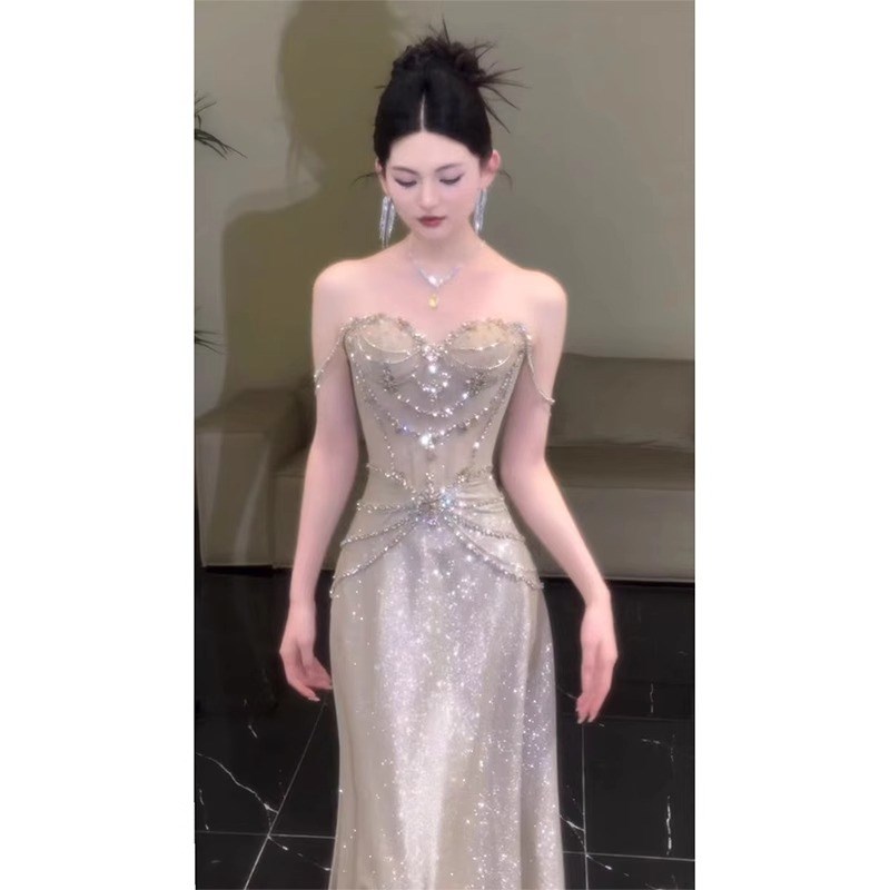 极速晚礼服女高级感重工奢华宴会名媛爆闪年会主持人新娘订婚裙敬图片