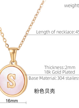 Insk round pink shell stainless steel letter pendant titani