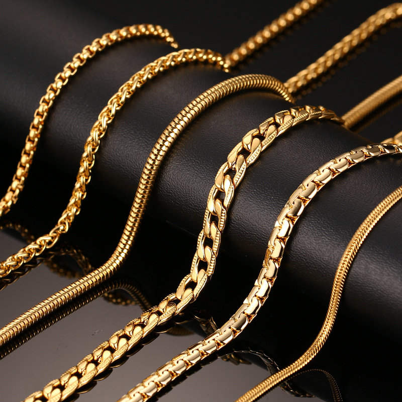 Vnox 24inch Gold-color Chain Necklace Long Stainless Steel M