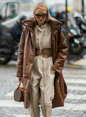 Malina Winter Khaki Windproof Parkas Women Fashion Casual PU