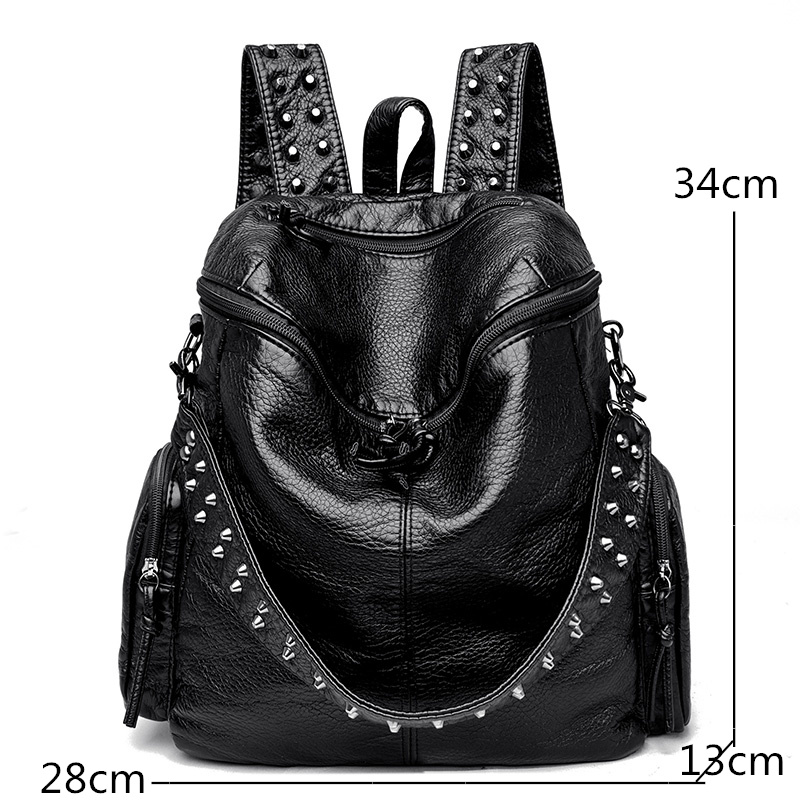 High Quality Rivet Soft Leather Backpacks for Women 2022 Fas