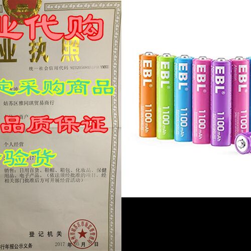 好货EBL AAA Rechargeable Batteries (10 Pack- 5 Color in One