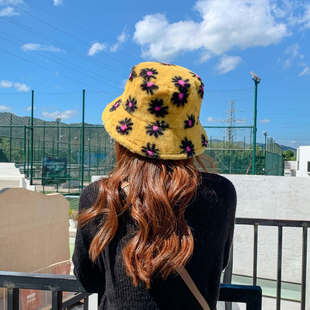 Bucket Thick Winter Women For Hat Fur Faux Daisy New Japanes