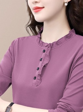纯棉长袖t恤女春秋装2026新款秋季显瘦洋气减龄中年妈妈装上衣女