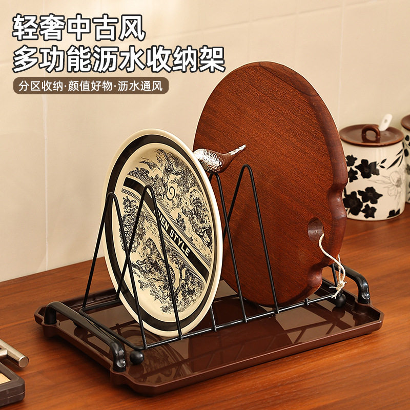 餐盘收纳架木纹新型碗碟沥水架大图片