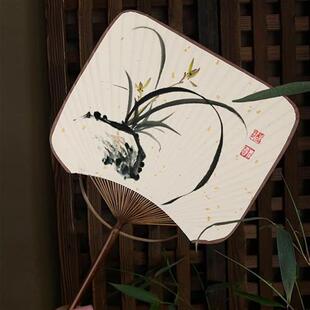 迷你小团扇空白手绘diy宣纸扇子绿色扇面古风紫竹长柄宫扇方蒲扇