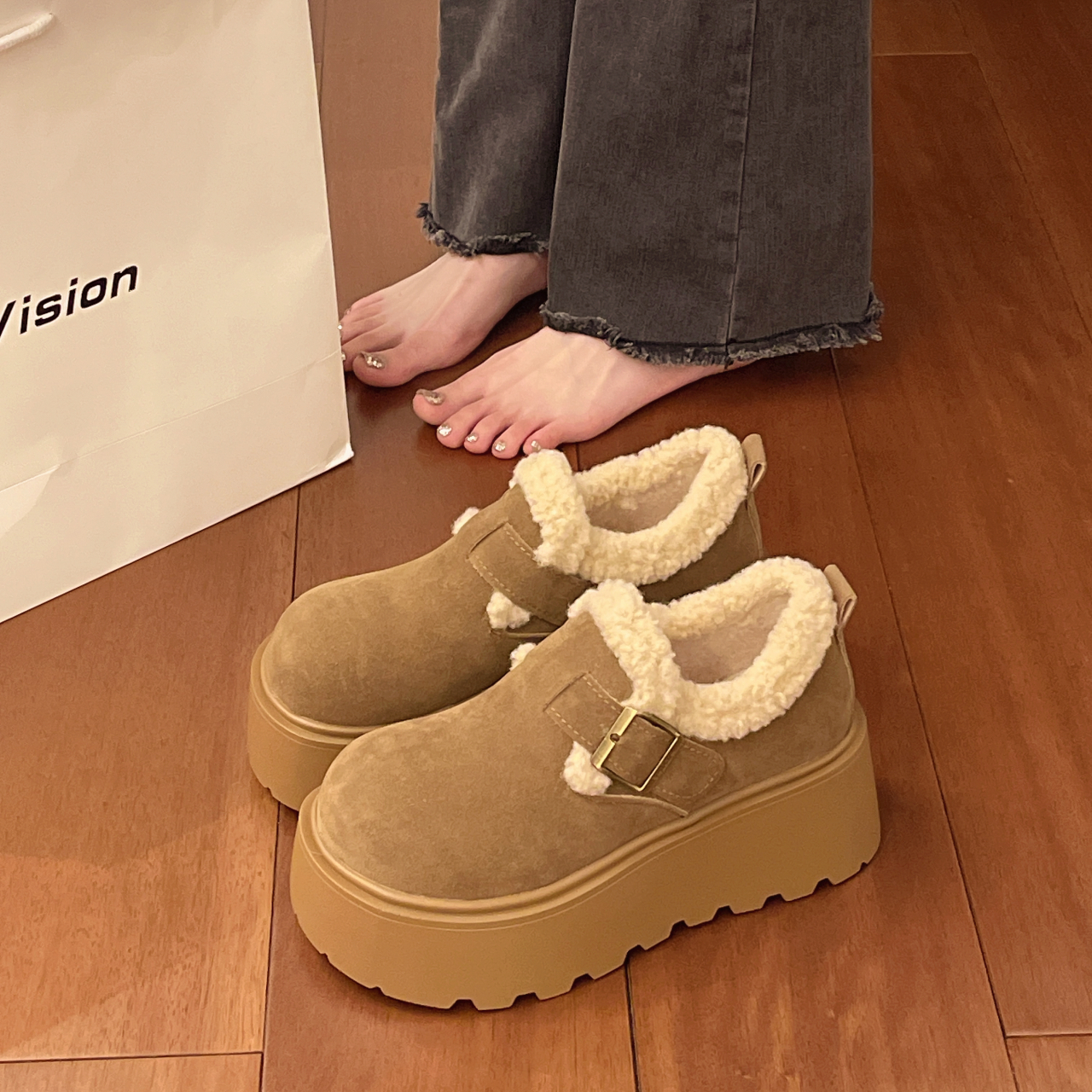 加绒保暖勃肯棉鞋女外穿