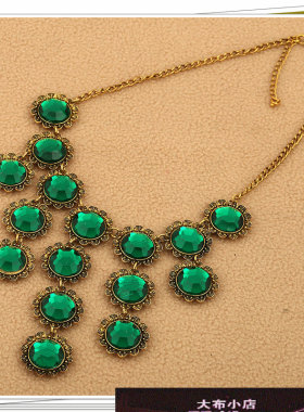 货源欧美项链热卖夸张复古彩色树脂时尚精致花边大气短款 合金艾