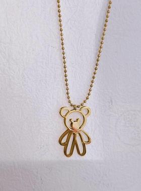 -INS titanium steel bear long necklace cute temperament swea