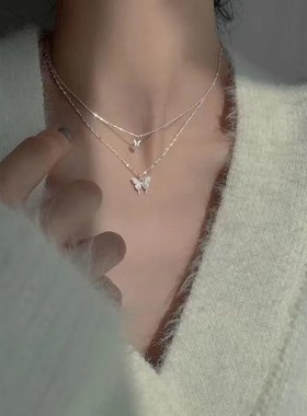 Butterfly Necklace Ladies Double Layer Chain Jewelry Ladies
