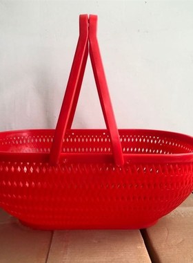 塑胶篮子瓜果蔬菜鸡蛋pp材质手提防竹篮收纳筐洗菜红色结婚提篮