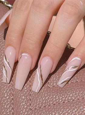 24cs Marblet Graden PLong Coffin False Nails DetaichablYUAe