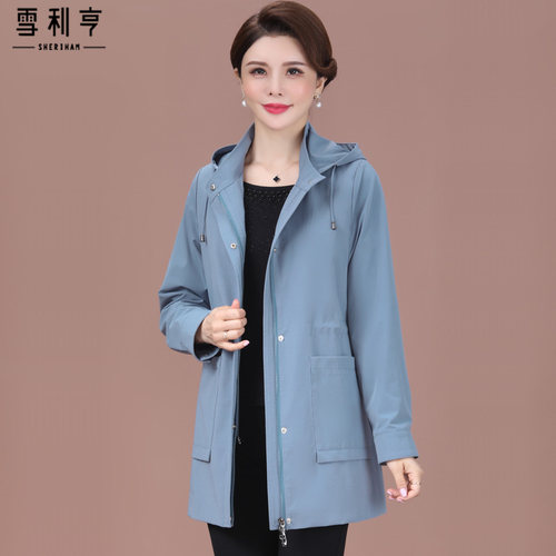 好货2025品牌妈妈风衣春秋新款中年女士气质百搭连帽外套上衣大码