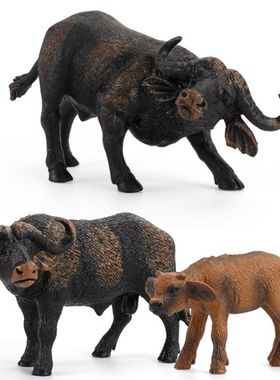 PVC Solid African Grassland Buffalo Model Attacking African