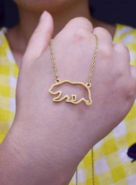 Titanium Steel Hollow Cara Bear Necklace Bear Clavicle Chain