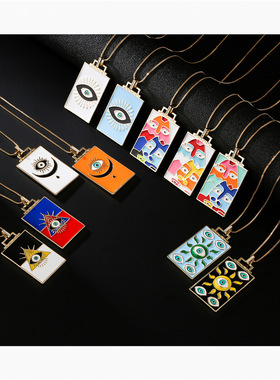 澳古 跨境 欧美铜微镶锆石滴油饰品 个性画像项链毛衣链