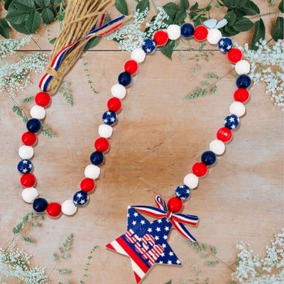 Wood Bead Garland 4th Of July Beads Garland Patriotic Wood